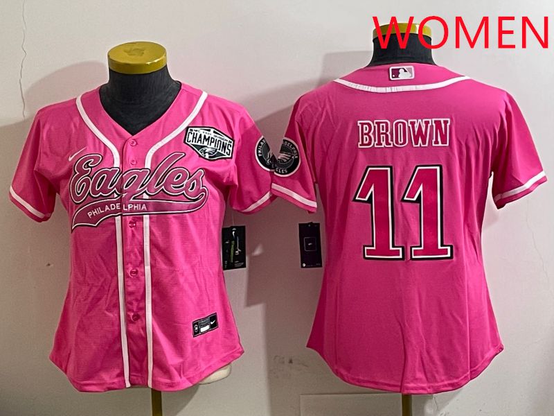Women Philadelphia Eagles 11 Brown Pink Jointly Name 2025 Nike Limited NFL Jersey style 3